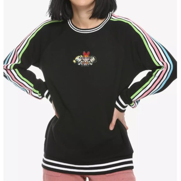 BNWT Powerpuff Girls Retro Striped Black Raglan Sweatshirt, Size S - Picture 1 of 5